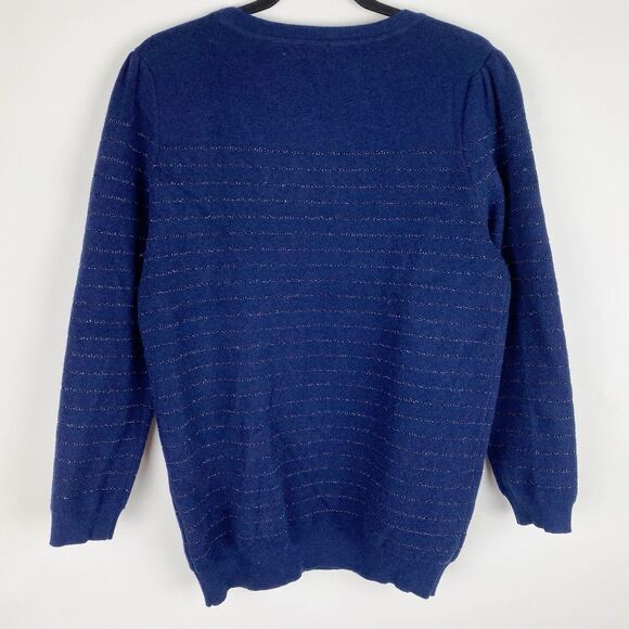 Yest The Netherlands Navy & Sparkle‎ Stripe Crewneck Pullover Sweater Women 6 - Picture 2 of 4